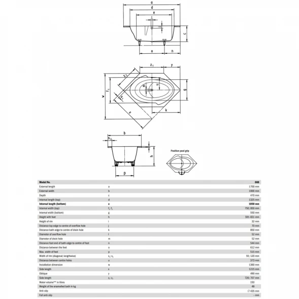 Ванна стальная Kaldewei Twin Pool 660 228100010001 170x100 см, альпийский белый