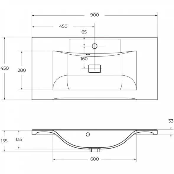 Раковина 90x45 см BelBagno Marino BB900/450-LV-MR-PR