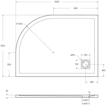 Душевой поддон BelBagno Uno TRAY-MR-UNO-RH-120/90-550-35-W-L-BO 120x90 см L, из литьевого мрамора, асимметричный, белый
