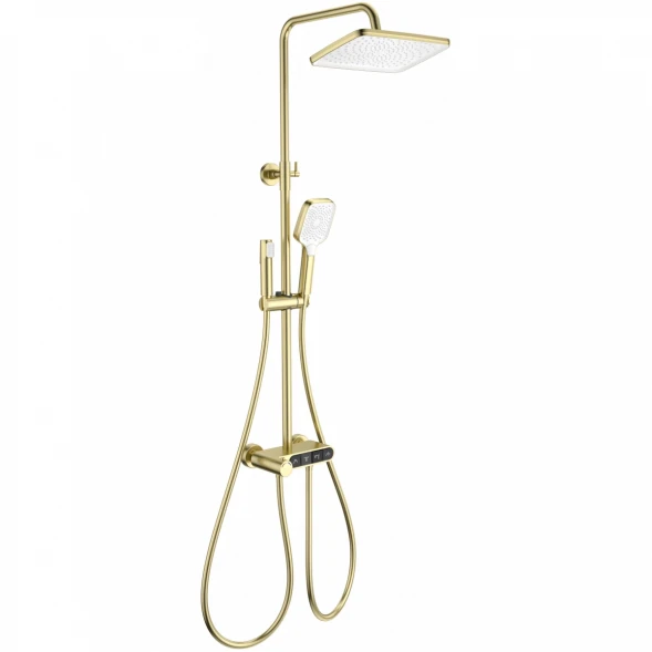 Душевая система Wonzon &amp; Woghand Muse Corno WW-B3112-BG 300x200 мм, с термостатом, золотой матовый
