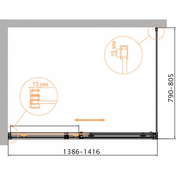 Душевой уголок 140x80 см Cezares DUET SOFT-M-AH-1-140/80-C-Cr прозрачное