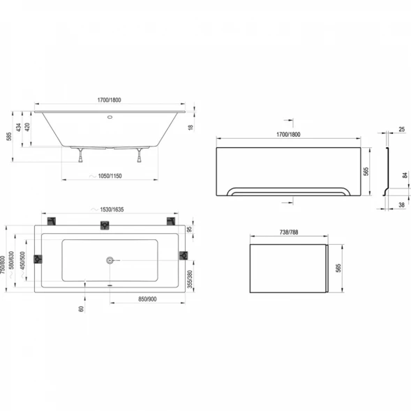 Акриловая ванна 170x75 см Ravak Formy 01 Slim C691300000