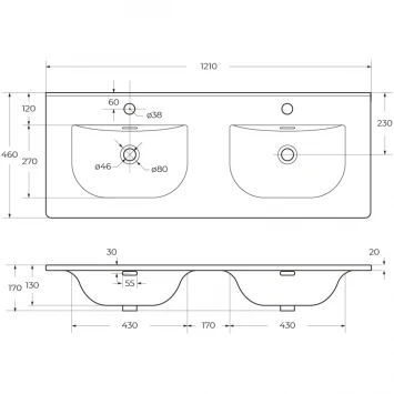 Раковина BelBagno Uno BB-8099-120-2 121x46 см, накладная, белый