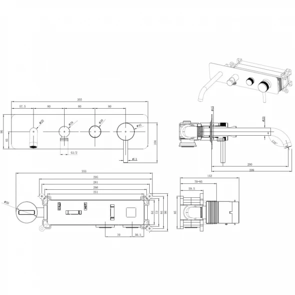 Смеситель для ванны Allen Brau Priority 5.31A05-GB встраиваемый, с душевым гарнитуром, Золото матовый