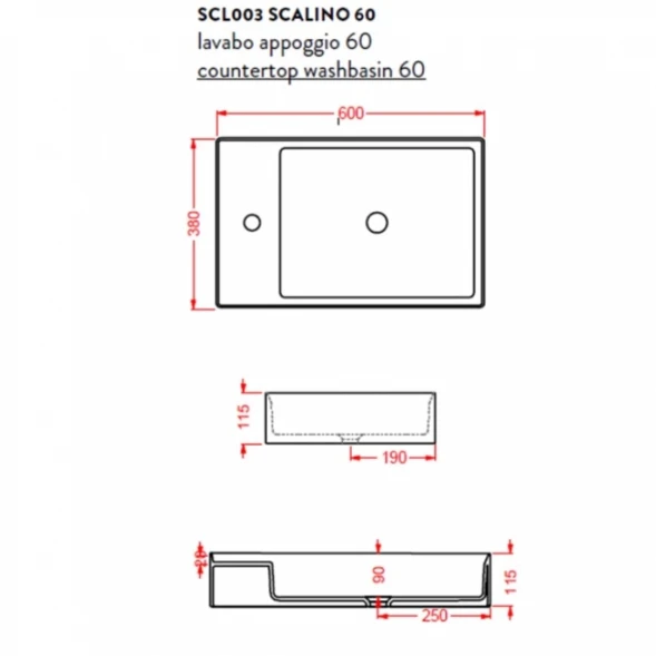 Раковина 60x38 см Artceram Scalino SCL003 05 00