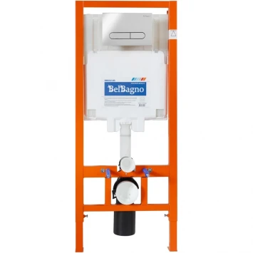 Комплект инсталляция с унитазом BelBagno Prospero BB3105CHR/SC/BB002-80/BB005-PR-CHROME с кнопкой смыва, хром + унитаз подвесной BelBagno Uno безободковый, с сиденьем микролифт, белый