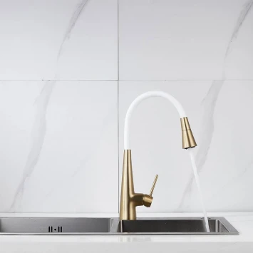 Смеситель для кухни Rose R213G с гибким изливом, Золото матовый