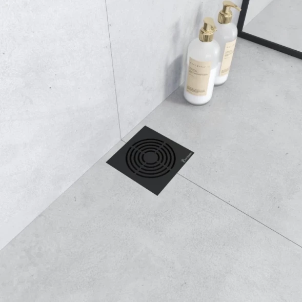 Душевой трап Boheme Smart Design 984-15-B 150x150/50 мм, с решеткой, перфорированный, черный матовый