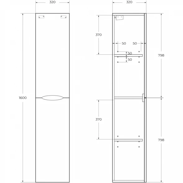 Пенал BelBagno Acqua ACQUA-1600-2A-SC-RR-P подвесной L/R, Rovere Rustico