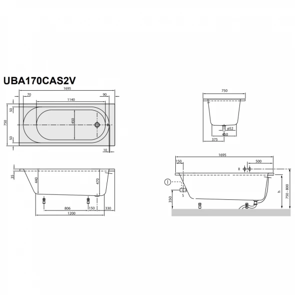 Акриловая ванна Villeroy &amp; Boch O.Novo UBA170CAS2V-01 169,5x75 см, альпийский белый