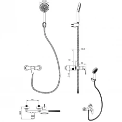 Смеситель для душа Wonzon & Woghand Alfa WW-AE3102-BG с душевым гарнитуром, золотой матовый