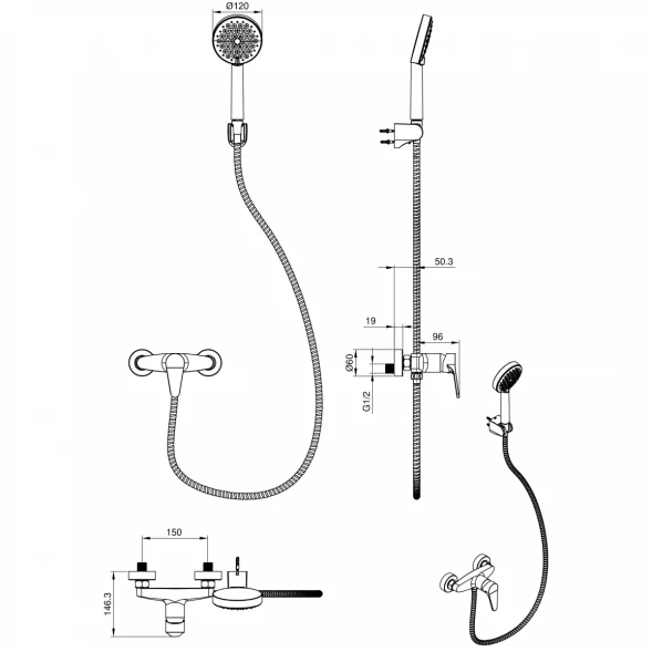 Смеситель для душа Wonzon &amp; Woghand Alfa WW-AE3102-BG с душевым гарнитуром, золотой матовый