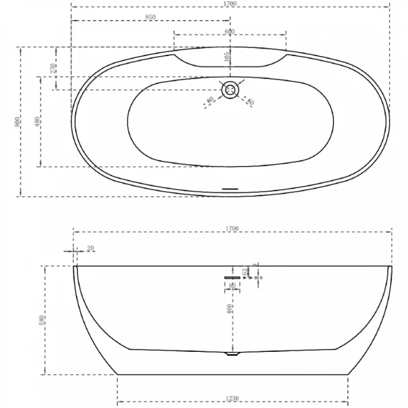 Акриловая ванна Abber AB9323 170x80 см, отдельностоящая, белый