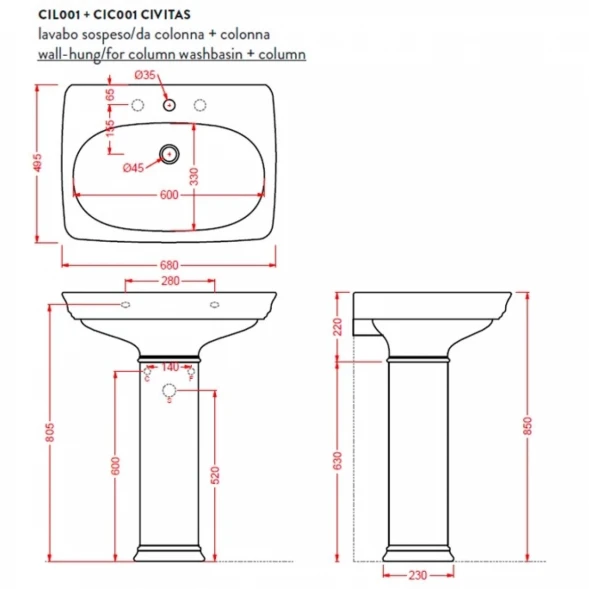 Раковина 68x49,5 см Artceram Civitas CIL001 03 00
