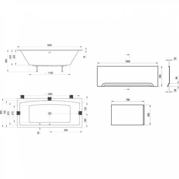 Акриловая ванна 180x80 см Ravak Formy 02 Slim C891300000