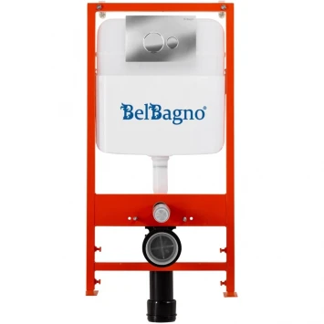 Комплект инсталляция с унитазом BelBagno BB5177CH-TOR/SC/BB026/BB081CR с кнопкой смыва, хром + унитаз подвесной BelBagno Uno безободковый, торнадо, с сиденьем микролифт, белый