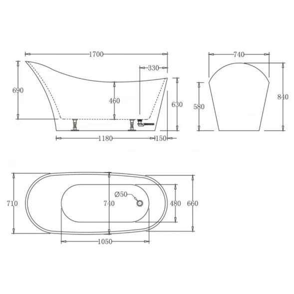 Акриловая ванна BelBagno BB64-1700 170x74 см, отдельностоящая, белый