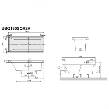 Квариловая ванна 180x80 см альпийский белый Villeroy &amp; Boch Squaro UBQ180SQR2V-01