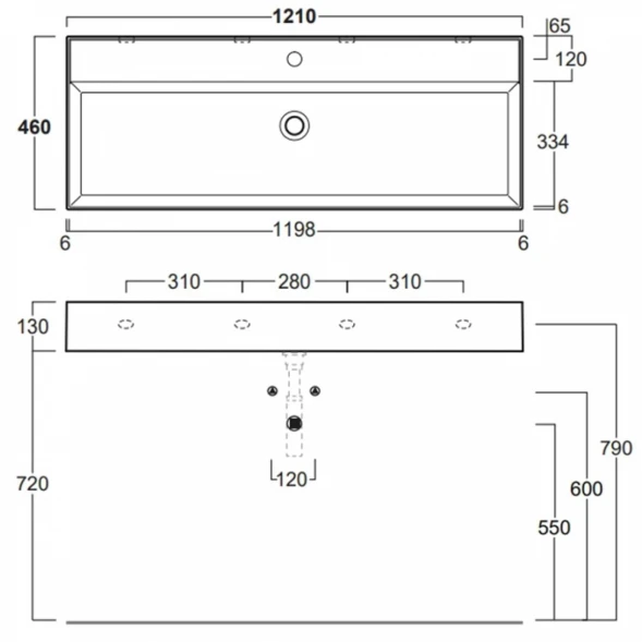 Раковина 121x46 см Simas Agile AG121 bi*1