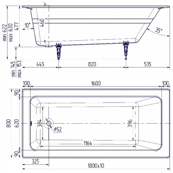 Ванна чугунная Delice Parallel DLR220506-AS 180x80 см, с антискользящим покрытием, белый