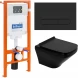 Комплект инсталляция с унитазом BelBagno Prospero BB3201CHR-MB/BB3201SC-MB/BB002-80/BB007-PR-NERO.M с кнопкой смыва,черный матовый + унитаз подвесной BelBagno Sela безободковый, с сиденьем микролифт, черный матовый