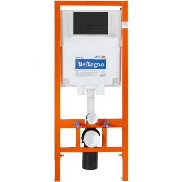 Комплект инсталляция с унитазом BelBagno Prospero BB3201CHR-MB/BB3201SC-MB/BB002-80/BB007-PR-NERO.M с кнопкой смыва,черный матовый + унитаз подвесной BelBagno Sela безободковый, с сиденьем микролифт, черный матовый