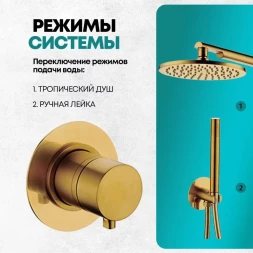 Душевой комплект Grocenberg GB5090GL 200 мм, со смесителем, золотой брашированный