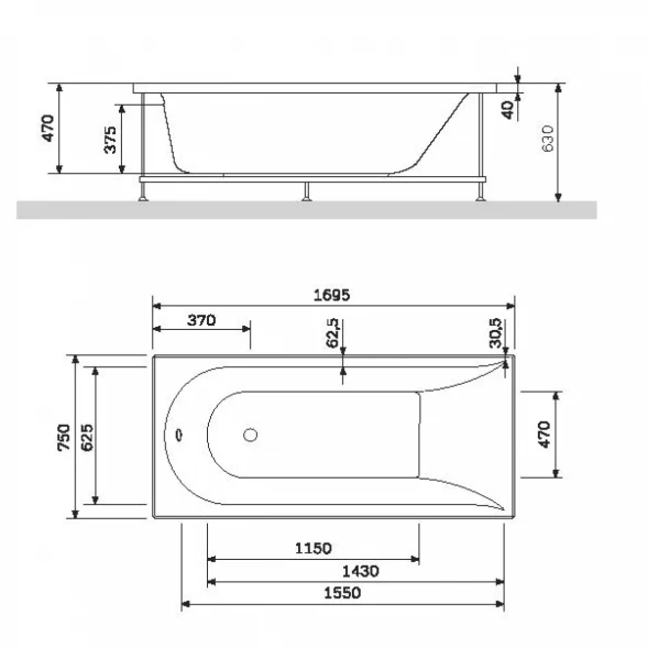 Акриловая ванна 169,5x75 см AM.PM Spirit W72A-170-075W-A2