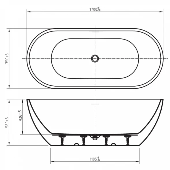 Акриловая ванна Art&amp;Max Latina AM-LATINA-1700-750 170x75 см, отдельностоящая, белый