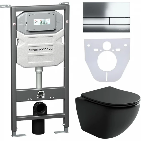 Комплект подвесной унитаз Ceramica Nova Metropol CN4002MB + система инсталляции Ceramica Nova Envision Flat CN1002CH + CN1000