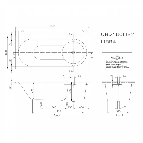 Квариловая ванна 180x80 см альпийский белый Villeroy &amp; Boch Libra UBQ180LIB2V-01