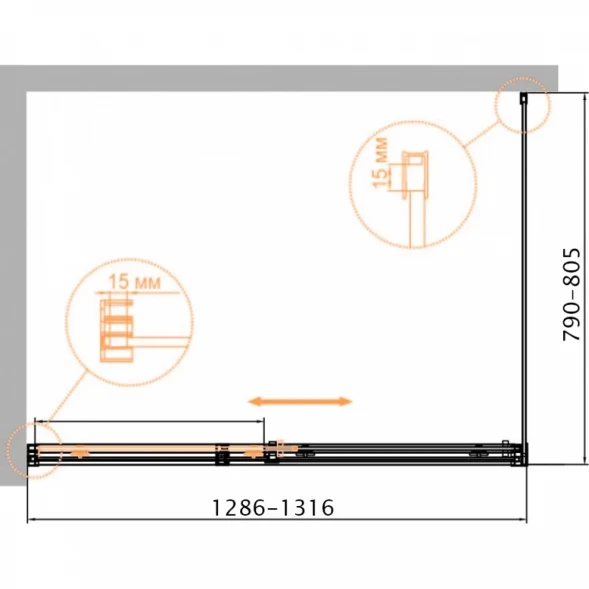 Душевой уголок 130x80 см Cezares DUET SOFT-M-AH-1-130/80-C-Cr прозрачное
