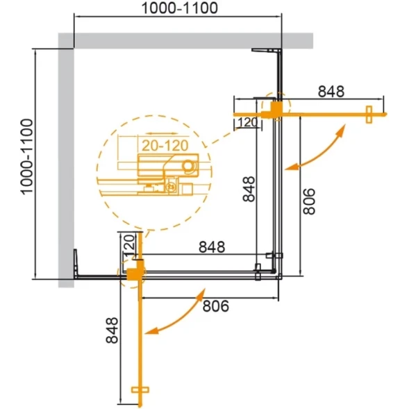 Душевой уголок 100-110x100-110 см Cezares SLIDER-A-2-100/110-BR-NERO бронза