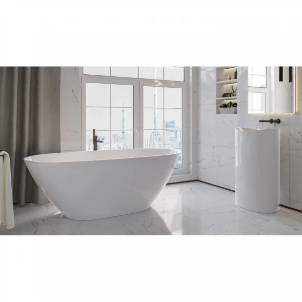 Ванна из литьевого мрамора Whitecross Onyx D 0207.160075.100 160x75 см, отдельностоящая, белый глянец