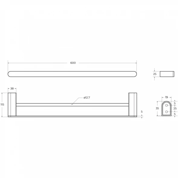 Полотенцедержатель Cezares Stylus STYLUS-THD-60-NOP 60 см, двойной, черный матовый