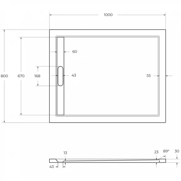 Душевой поддон из литьевого мрамора 100x80 см Cezares TRAY-AS-AH-100/80-30-W