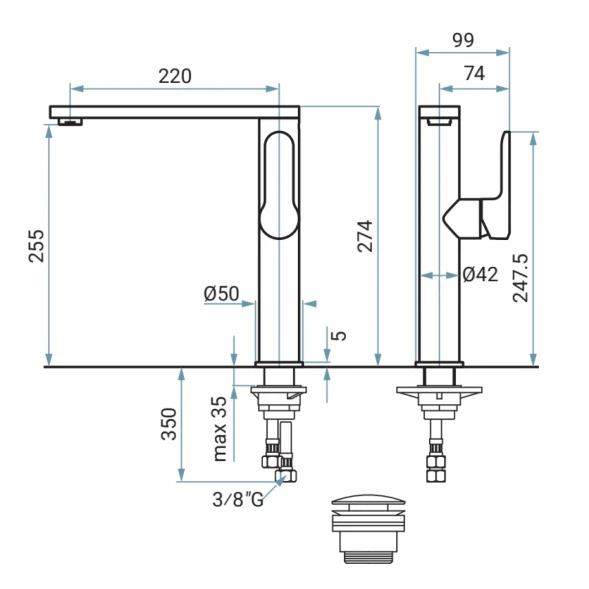 Смеситель для раковины Emmevi Nefer 77006/CR с донным клапаном, хром
