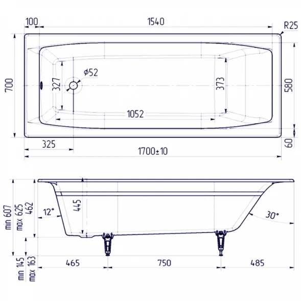 Ванна чугунная Delice Repos DLR220508-AS 170x70 см, с антискользящим покрытием, белый