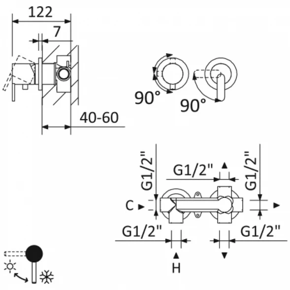 Смеситель для ванны Cezares Leaf LEAF-VDIM3-L-SR
