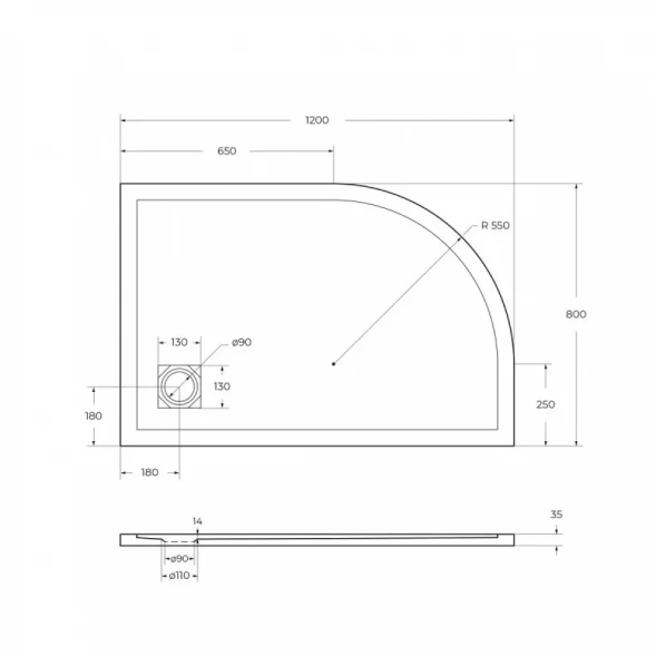 Душевой поддон BelBagno Uno TRAY-MR-UNO-RH-120/80-550-35-W-R-CR 120x80 см R, из литьевого мрамора, асимметричный, белый