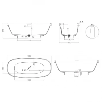 Ванна из литьевого мрамора Salini S-Stone Greca 103121MF 180x80 см, отдельностоящая, покраска по RAL матовый полностью