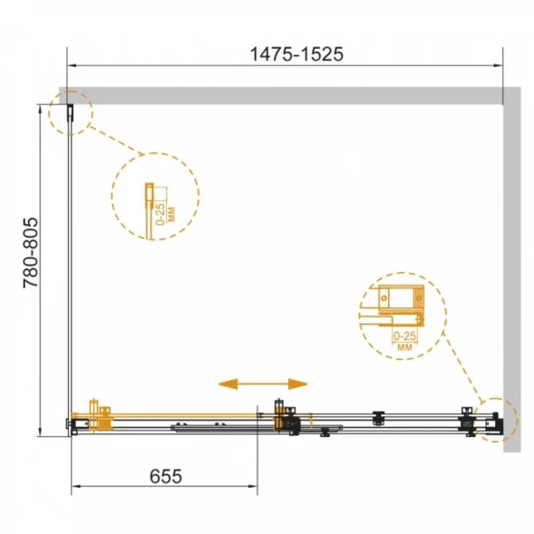 Душевой уголок 150x80 см Cezares STYLUS-SOFT-AH-1-150/80-C-Cr прозрачное