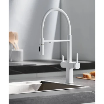 Смеситель для кухни Rose R358C с подключением к фильтру, гибким изливом, белый