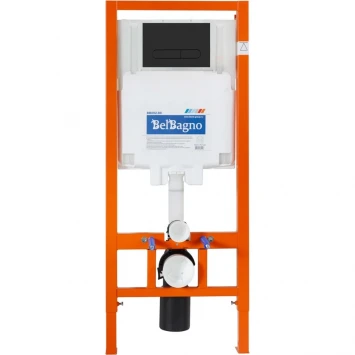 Комплект инсталляция с унитазом BelBagno Prospero BB062CHR-MB/BB062SC-MB/BB002-80/BB007-PR-NERO.M с кнопкой смыва,черный матовый + унитаз подвесной BelBagno Colorato безободковый, с сиденьем микролифт, черный матовый