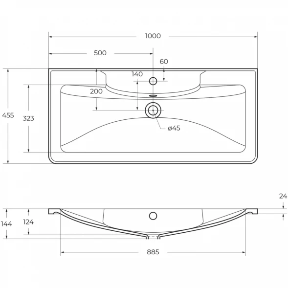 Раковина 100x45,5 см BelBagno BB1000/455-LV-MR-ALR