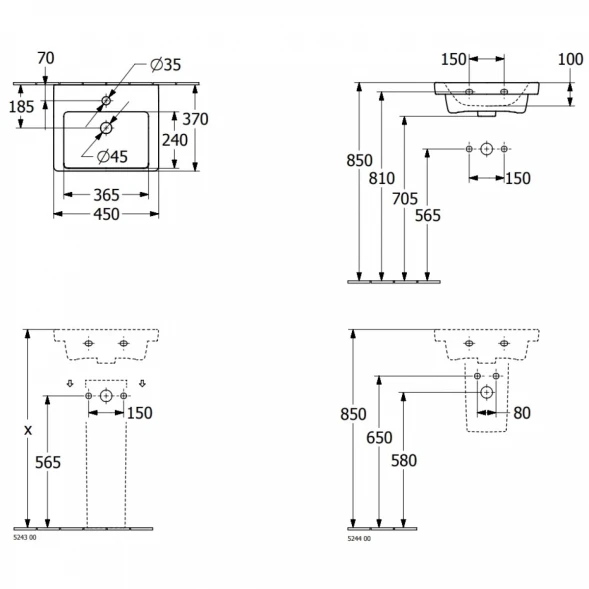 Раковина 45x37см Villeroy &amp; Boch Subway 3.0 43704601