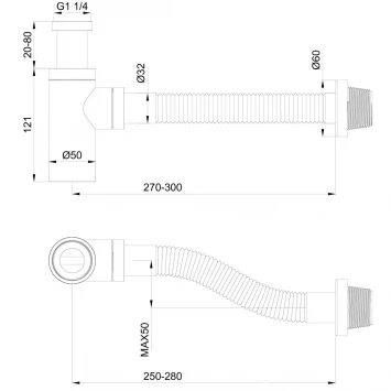 Сифон для раковины Wonzon &amp; Woghand WW-88SS101-CR 1 1/4"-32, хром