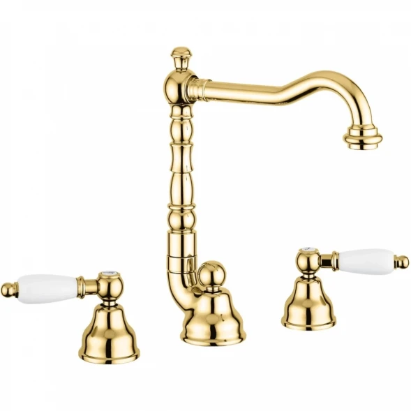 Смеситель для раковины Emmevi Deco Ceramic 121643/OR с донным клапаном, Золото