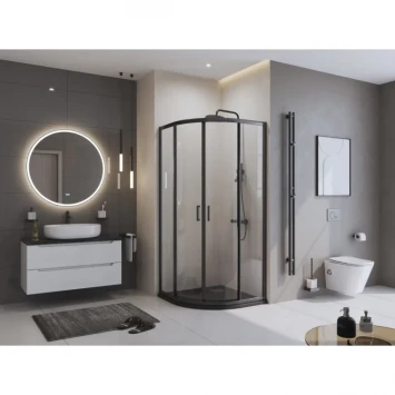 Душевой поддон BelBagno Uno TRAY-MR-UNO-R-90-550-35-NERO-CR 90x90 см, из литьевого мрамора, четверть круга, черный матовый