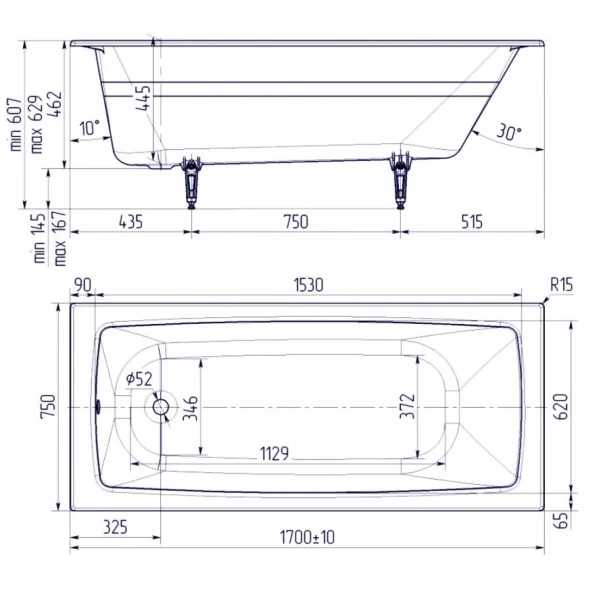 Ванна чугунная Delice Biove DLR220509R-AS 170x75 см, с ручками, антискользящим покрытием, белый